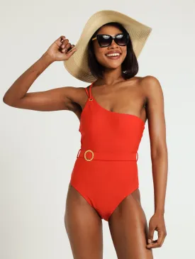 1 Piece Split Strap Belted Swimsuit