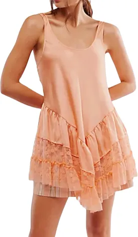 Adoeren Women Silky Lace Slip Dress Flowy Sleeveless Scoop Neck Tank Short Dress Backless Ruffle Layered Lace Mini Dress