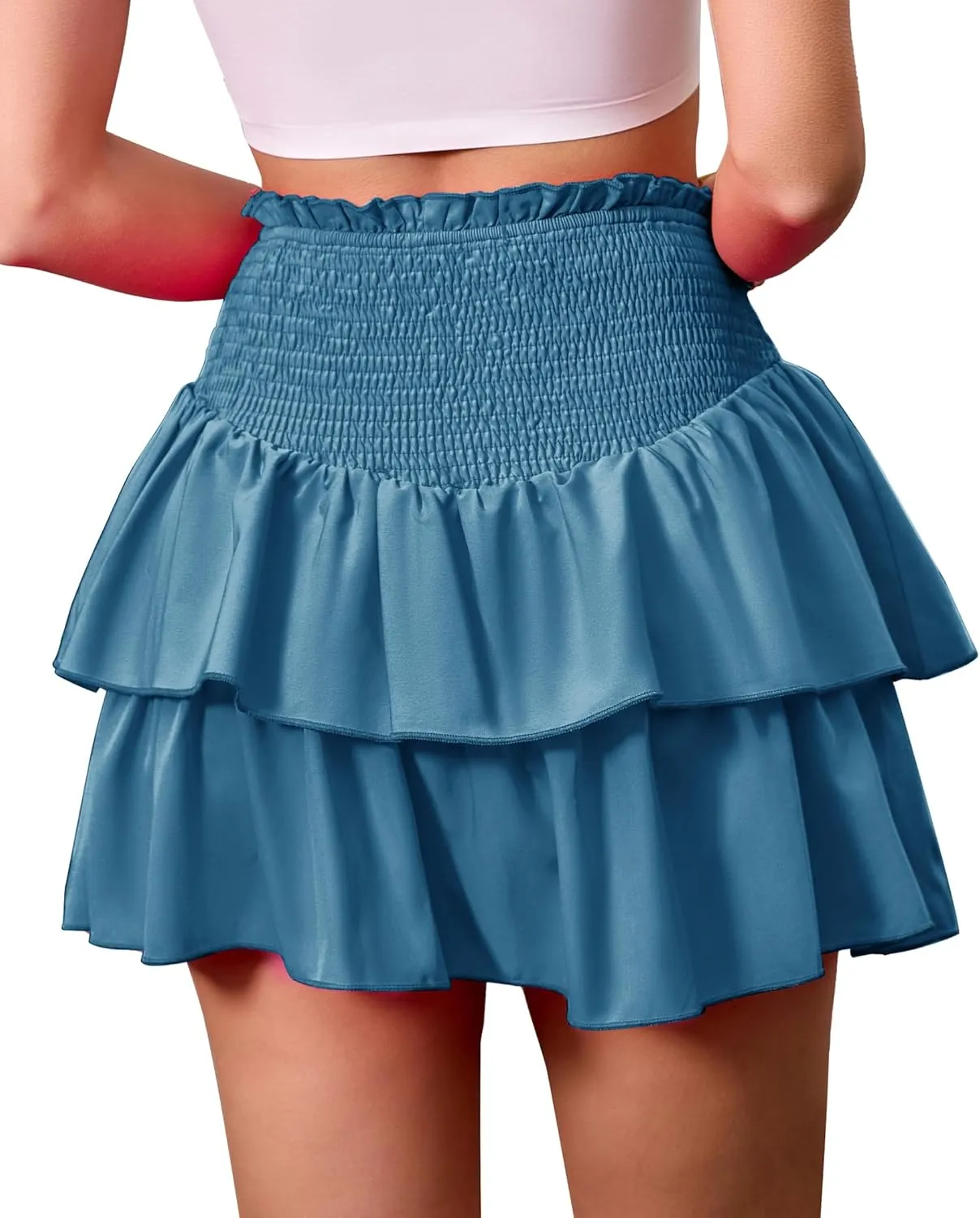 ANRILITA Mini Skirts for Women High Waist Ruffle Cute Flowy Skirt Casual Layered Skort with Shorts