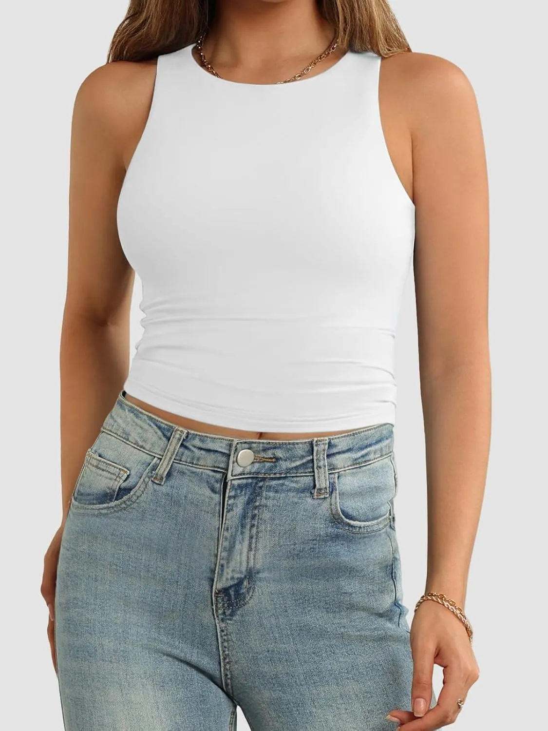 ATHMILE Womens Double Lined Crop Tank Tops Casual Basic Shirts Sleeveless Workout Tops Cute Summer Clothes Teen Girls