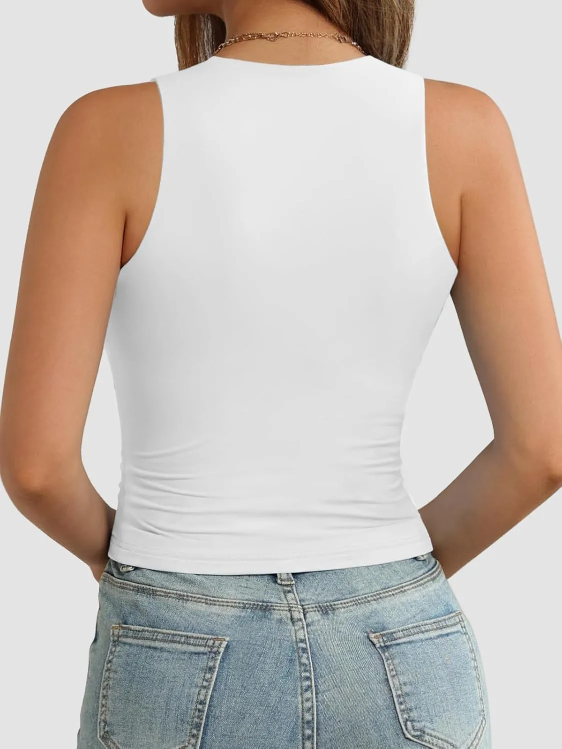 ATHMILE Womens Double Lined Crop Tank Tops Casual Basic Shirts Sleeveless Workout Tops Cute Summer Clothes Teen Girls