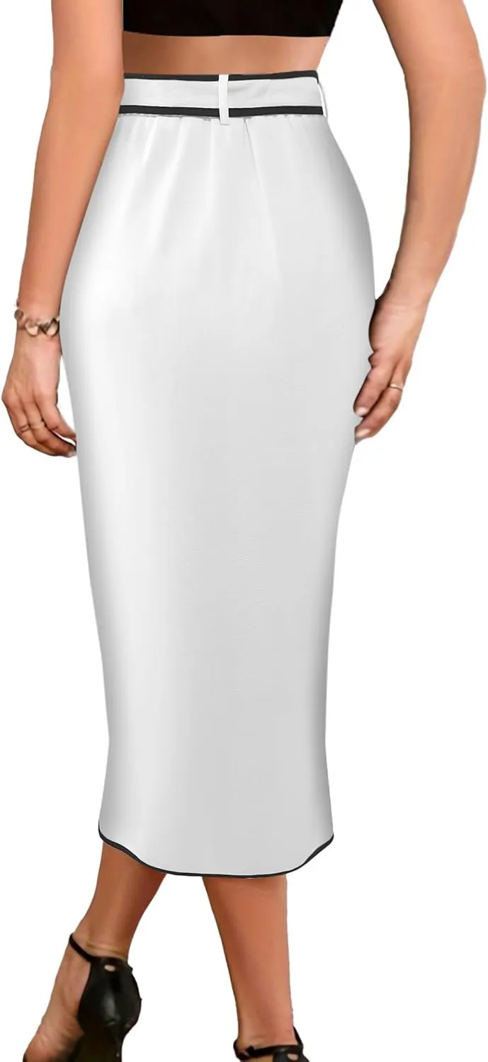 Avanova Women Bow Tie Midi Skirts High Waisted Work Office Bodycon Pencil Skirt
