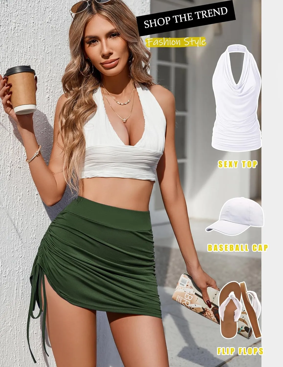 Avidlove Skirts for Women Sexy High Waist Side Drawstring Stretchy Ruched Bodycon Short Mini Skirt with Underskirt