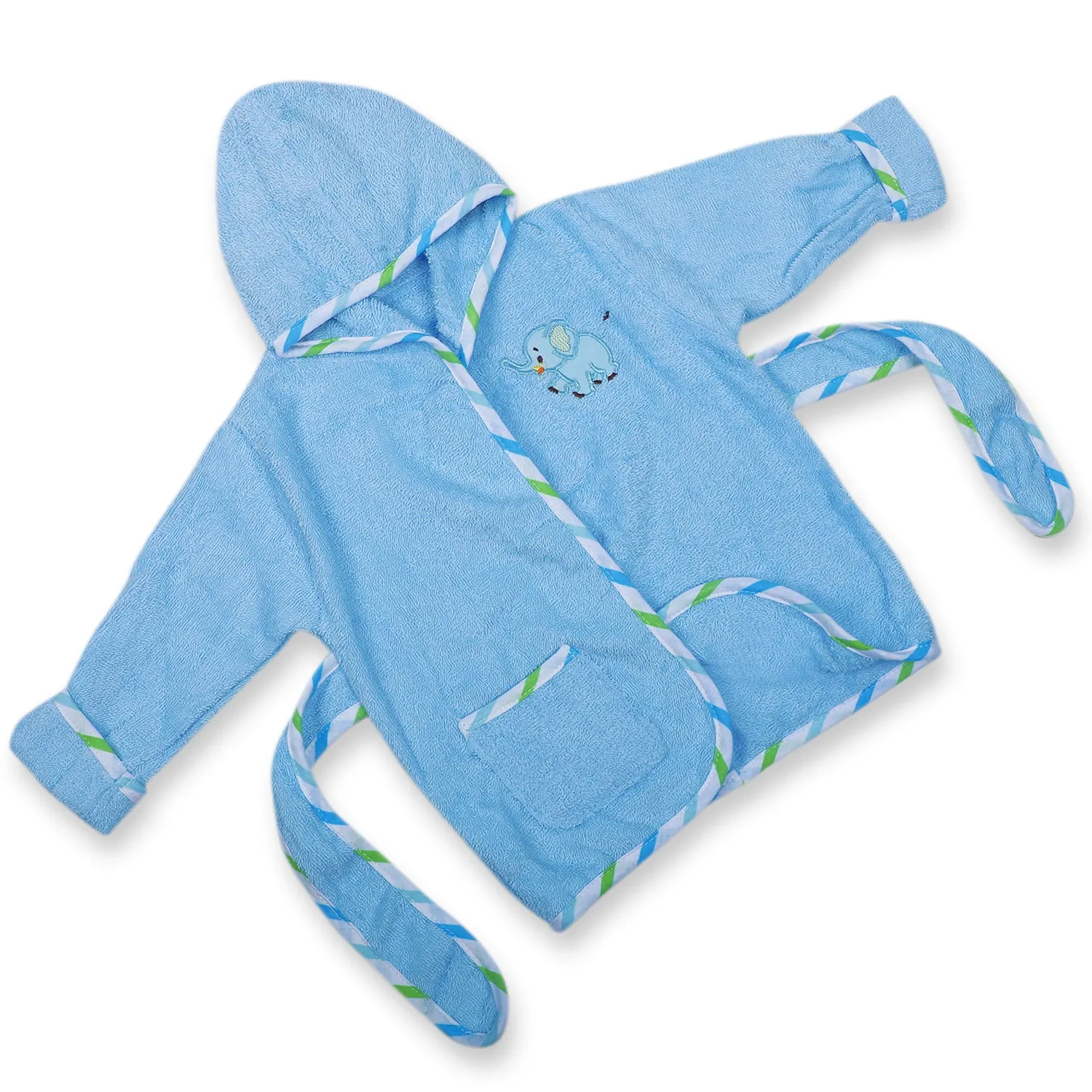 Baby Moo Playing Elephant Embroidered Half Sleeves Bathrobe - Blue