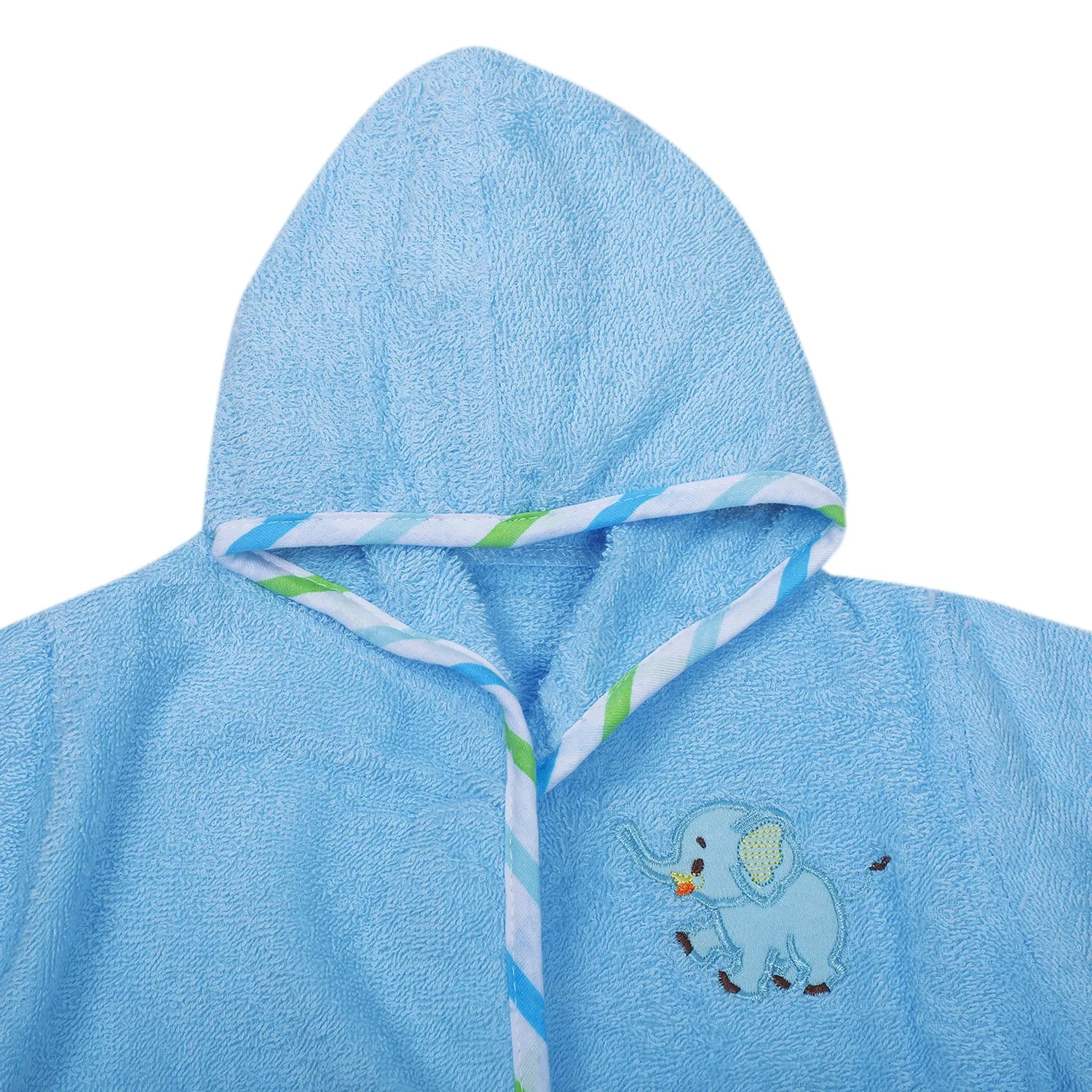 Baby Moo Playing Elephant Embroidered Half Sleeves Bathrobe - Blue