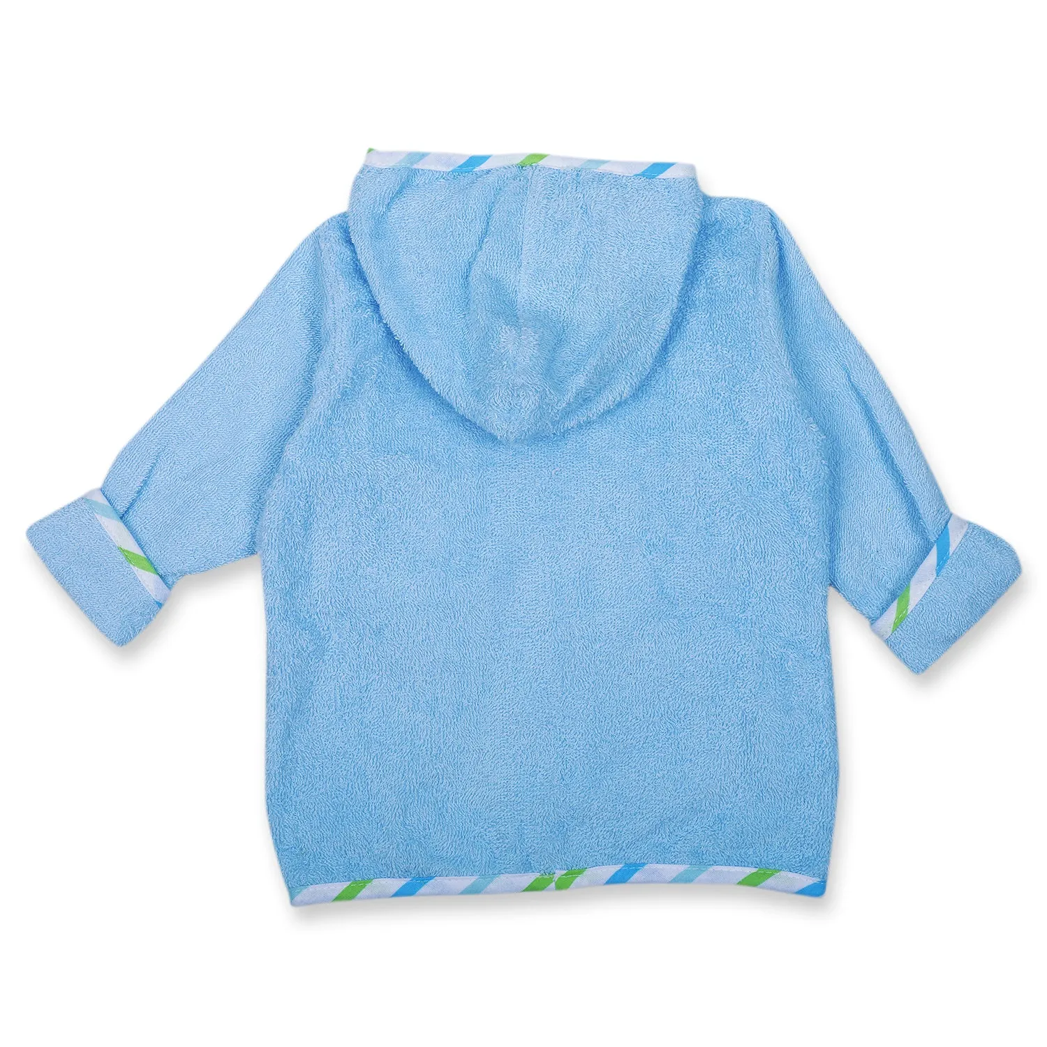 Baby Moo Playing Elephant Embroidered Half Sleeves Bathrobe - Blue