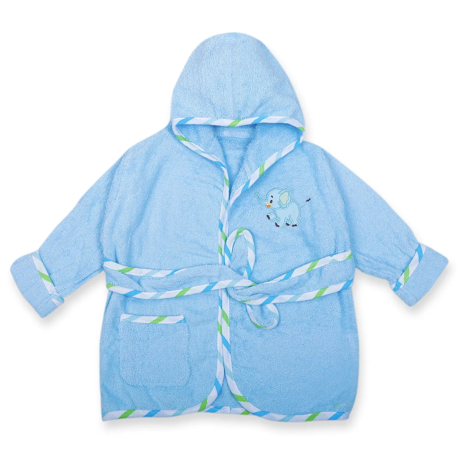 Baby Moo Playing Elephant Embroidered Half Sleeves Bathrobe - Blue