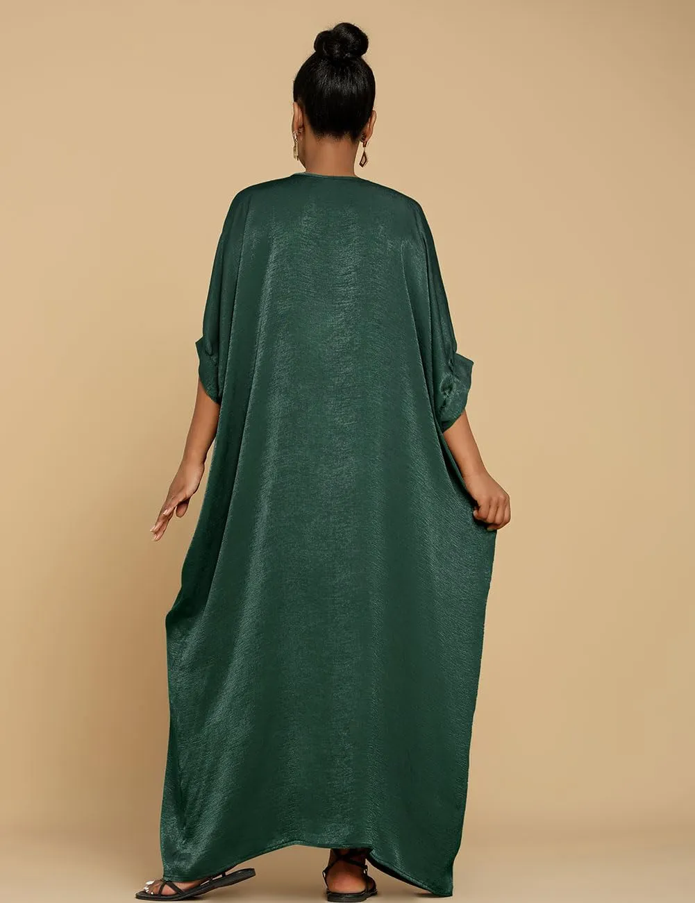 Bsubseach Kaftan Dresses for Women Satin V-Neck Caftans Coverups Long Dress Plus Size Beach Cover Up