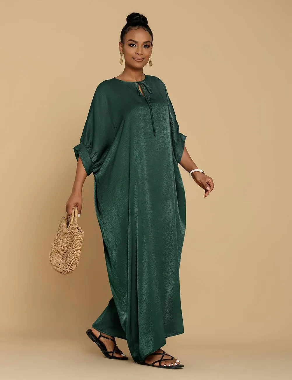 Bsubseach Kaftan Dresses for Women Satin V-Neck Caftans Coverups Long Dress Plus Size Beach Cover Up