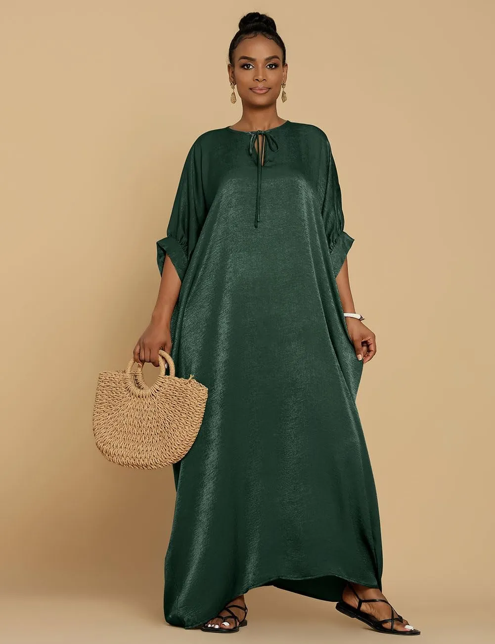 Bsubseach Kaftan Dresses for Women Satin V-Neck Caftans Coverups Long Dress Plus Size Beach Cover Up