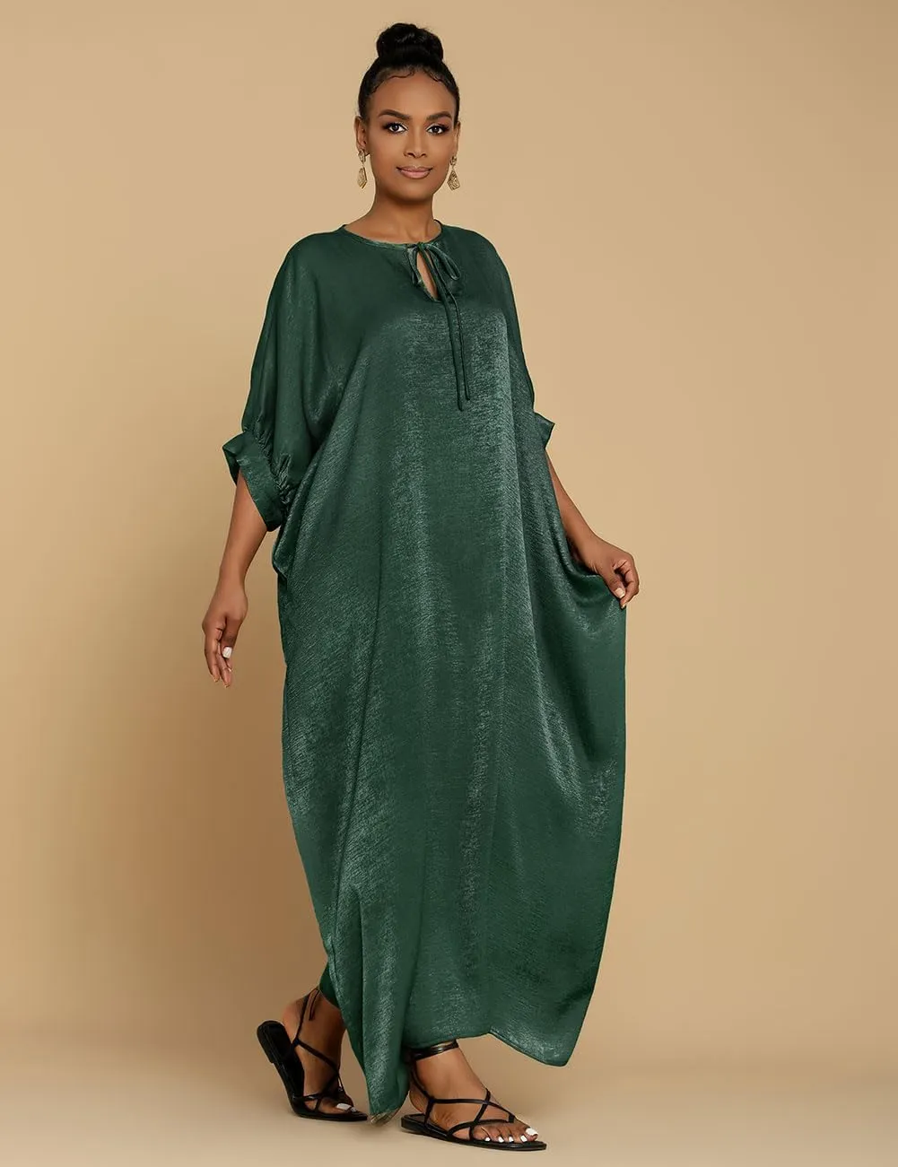 Bsubseach Kaftan Dresses for Women Satin V-Neck Caftans Coverups Long Dress Plus Size Beach Cover Up