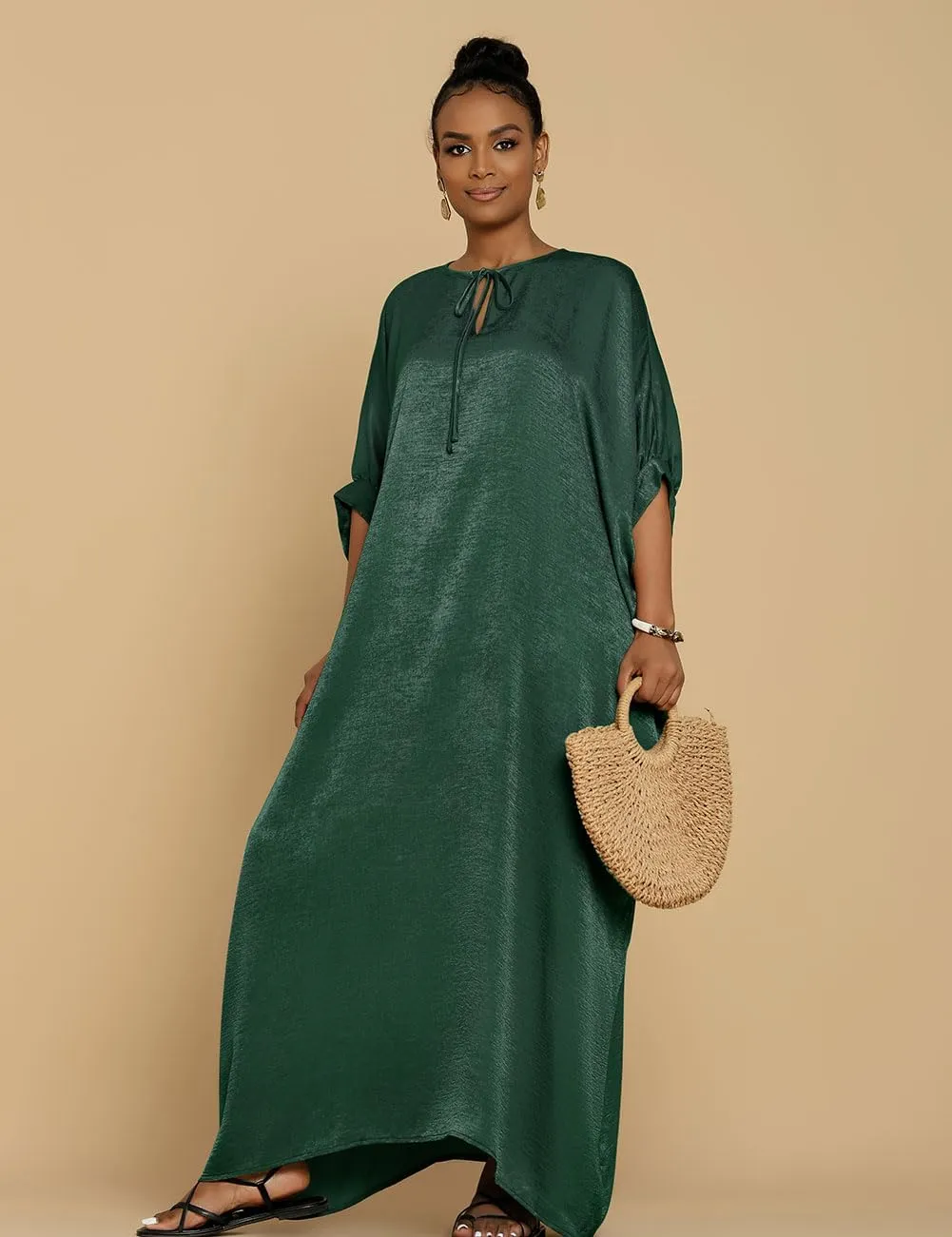 Bsubseach Kaftan Dresses for Women Satin V-Neck Caftans Coverups Long Dress Plus Size Beach Cover Up