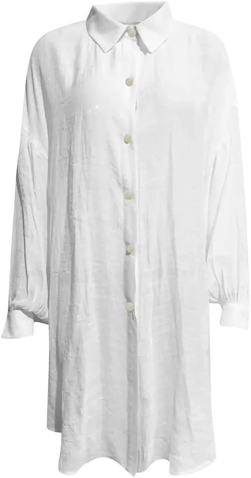 Ceboyel Women Oversized Cotton Linen Shirts Long Sleeve Button Down Blouses Casual Loose Gauze Top Work Summer Beach Outfits