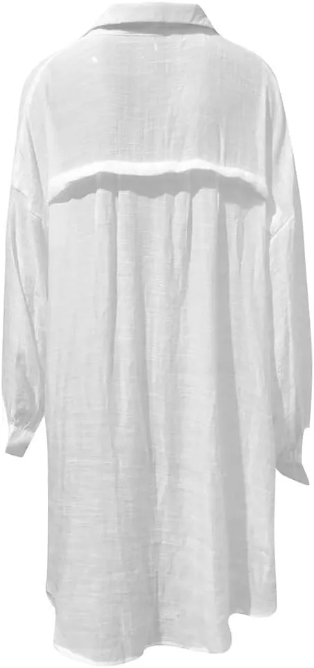 Ceboyel Women Oversized Cotton Linen Shirts Long Sleeve Button Down Blouses Casual Loose Gauze Top Work Summer Beach Outfits