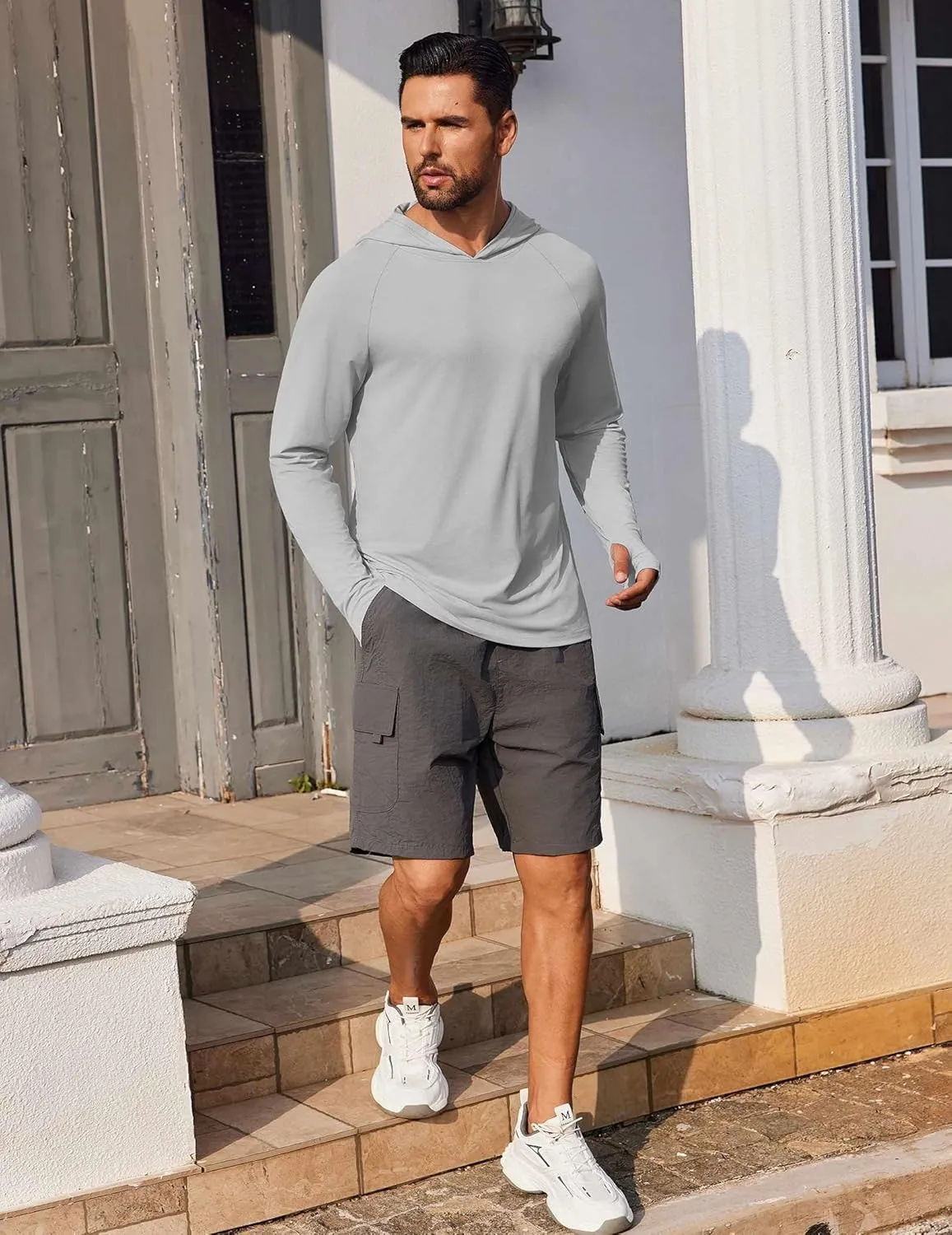 COOFANDY Mens UPF 50  Hoodie Shirts Long Sleeve Rash Guard Sun Protection Fishing Shirts Lightweight Quick Dry Hoodies