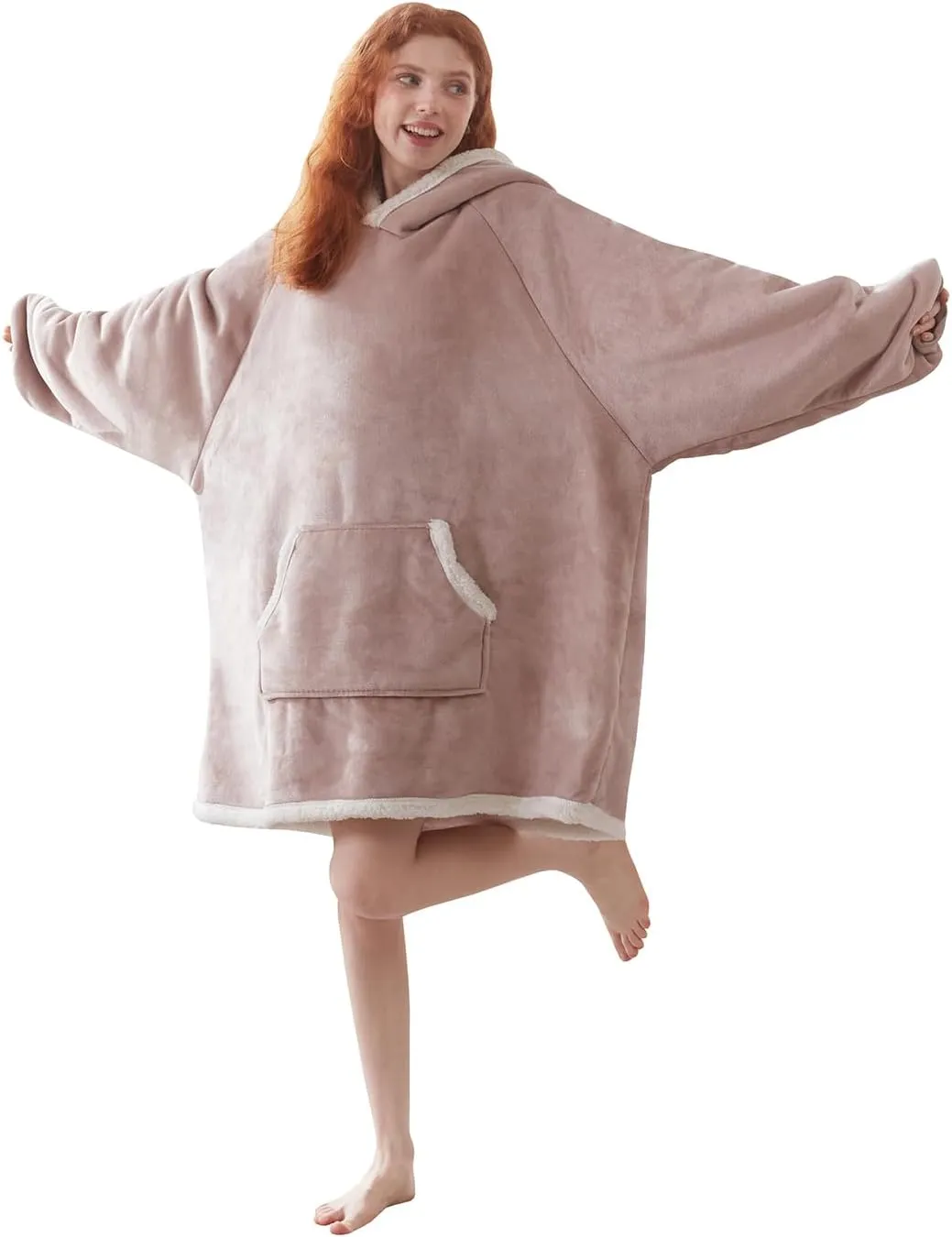 COOVA Wearable Blanket Hoodie, Oversized Flannel&Sherpa Hooded for Women and Men, Cozy Sweatshirt with Giant Pocket