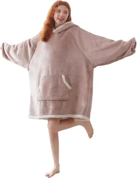 COOVA Wearable Blanket Hoodie, Oversized Flannel&Sherpa Hooded for Women and Men, Cozy Sweatshirt with Giant Pocket
