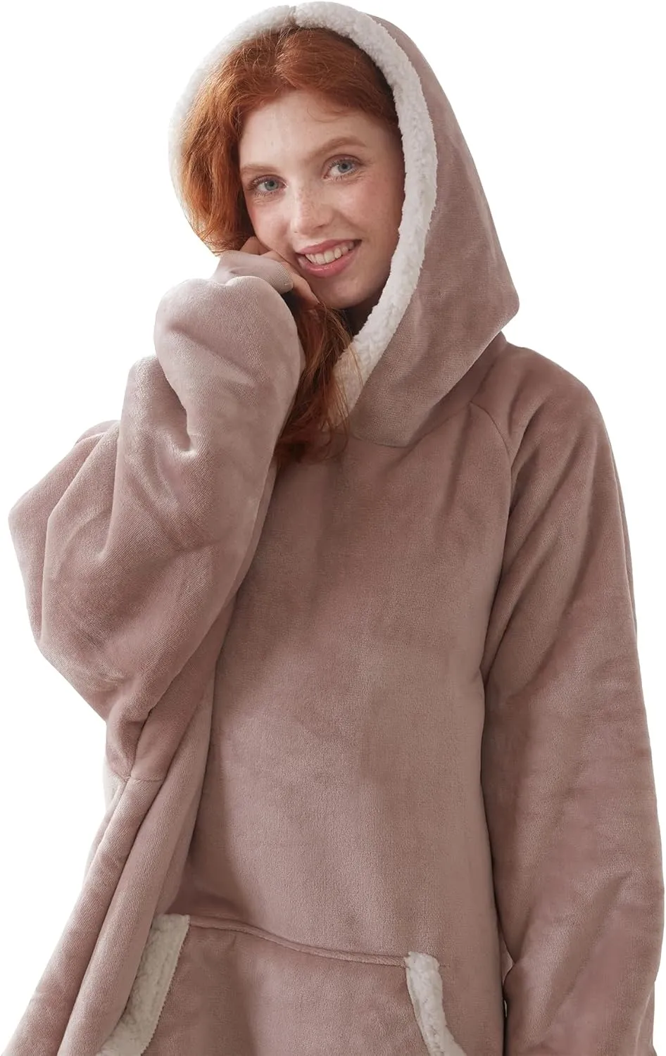 COOVA Wearable Blanket Hoodie, Oversized Flannel&Sherpa Hooded for Women and Men, Cozy Sweatshirt with Giant Pocket