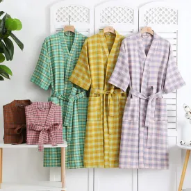 Cotton Gauze Jacquard Plaid Bathrobe