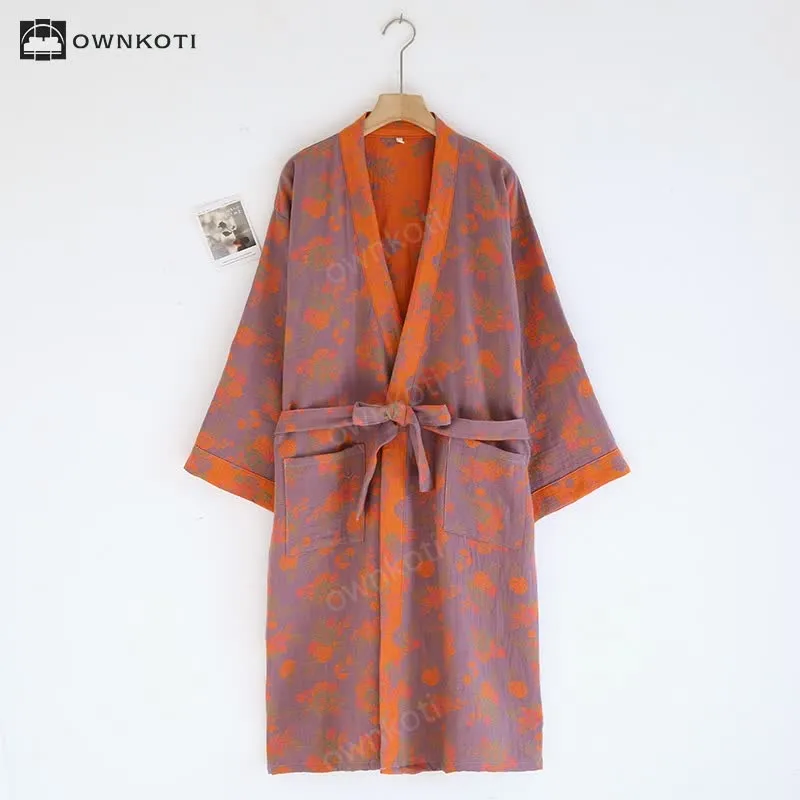 Double Layer Cotton Gauze Kimono Bathrobe