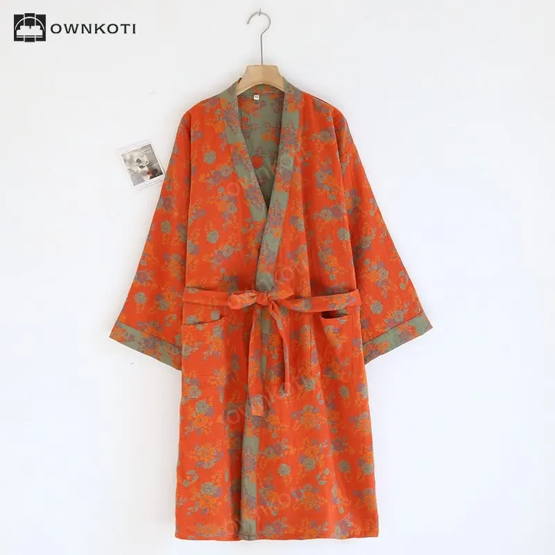 Double Layer Cotton Gauze Kimono Bathrobe