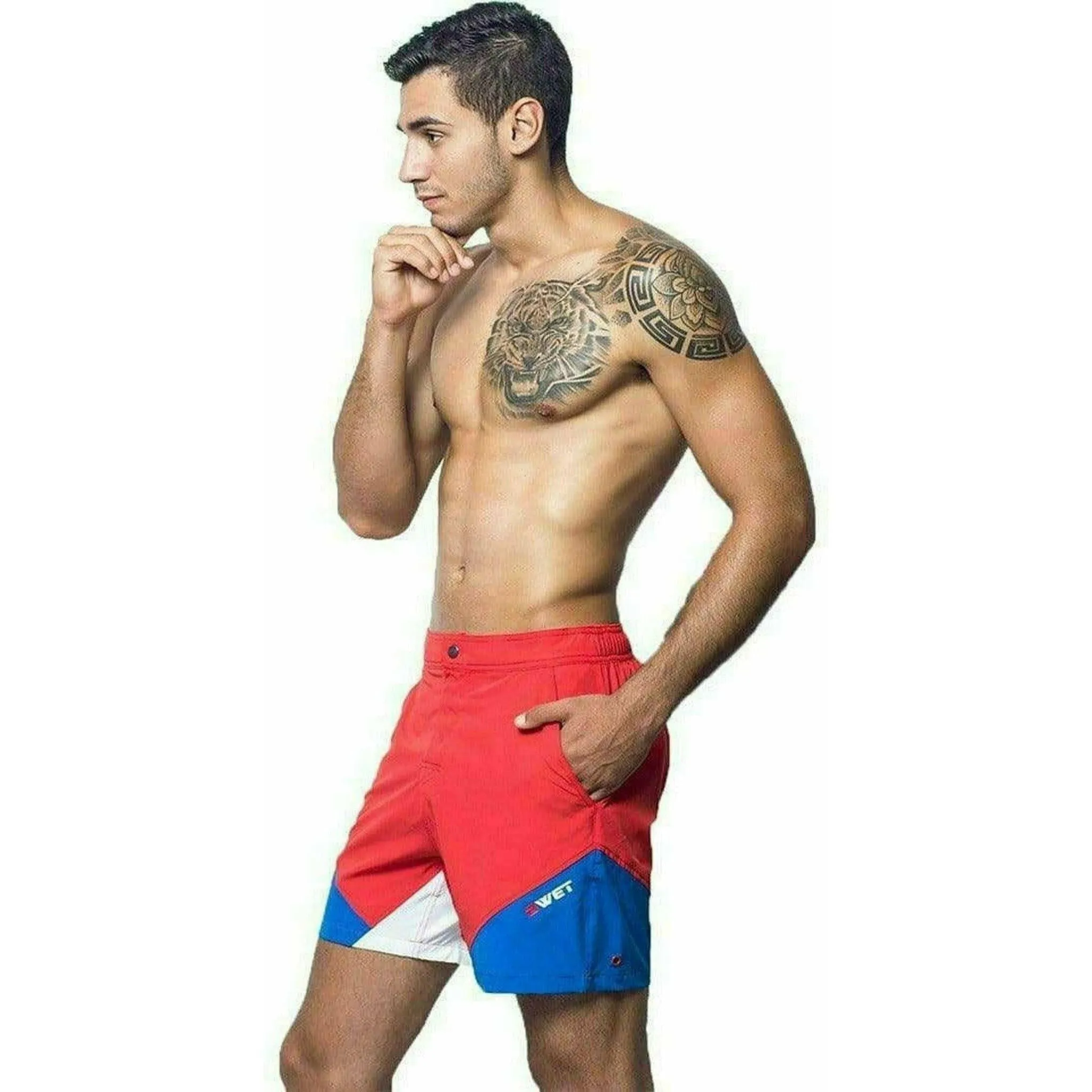 Eco-Friendly Quick Dry UV Protection Red Beach Shorts "Butterfly"