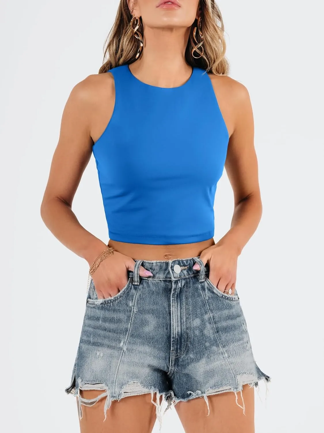 EFAN Womens Sexy Sleeveless Double Lined Crop Tops Workout Cute Tight Racerback Tank Tops Summer Clothes Teen Girls 2025