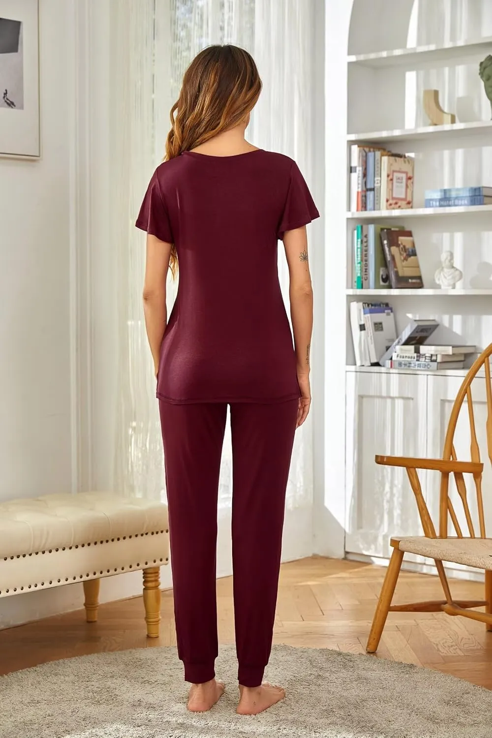 Ekouaer Womens Pajama Sets Short Sleeve Sleepwear and Long Pants Soft Sleep Lounge Sets Joggers Pj Sets with Pockets
