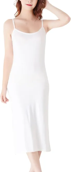 FEOYA Women's Full Slip Dress Soft Cotton Under Dress Spaghetti Strap Cami Dress Seamless Basic Sleepwear Chemise Nighgowns