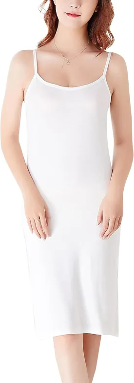 FEOYA Women's Full Slip Dress Soft Cotton Under Dress Spaghetti Strap Cami Dress Seamless Basic Sleepwear Chemise Nighgowns