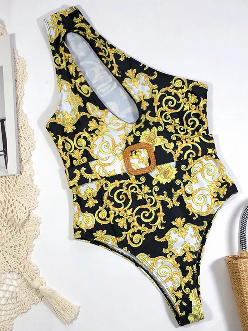GF Floral One-Piece Belted Swimsuit