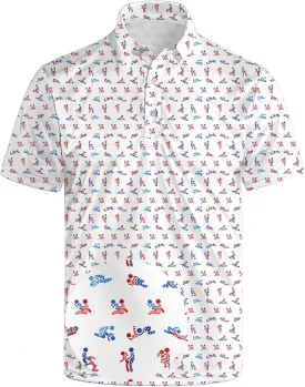 Golf Polo Shirts for Men Funny Print Short Sleeve Golf Shirts Performance Golf Polos