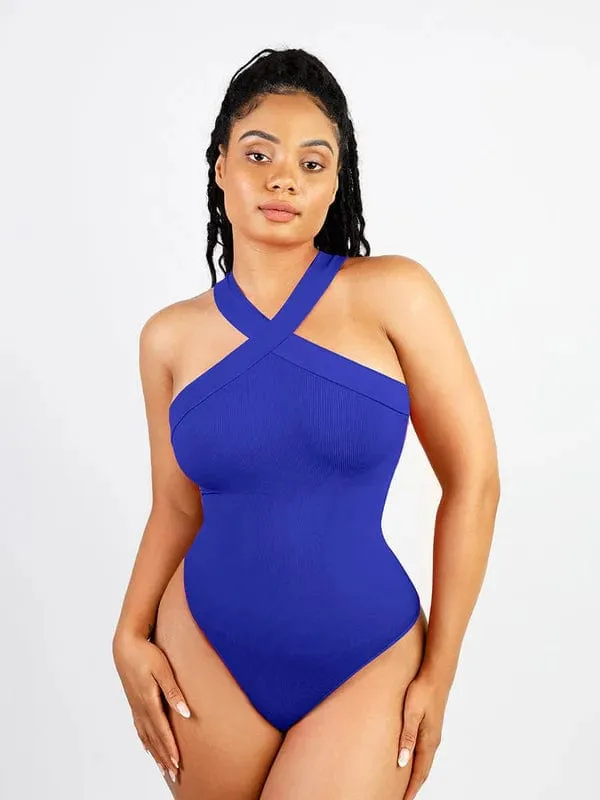 Halter Neck Criss-Cross Seamless Shapewear Bodysuit