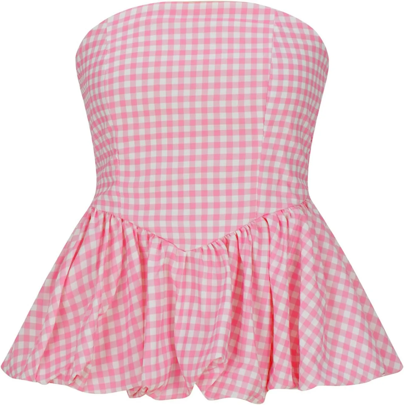 HGps8w Womens Chic Bubble Hem Tube Tops Strapless Off Shoulder Peplum Shirts Sleeveless Going Out Bandeau Tops