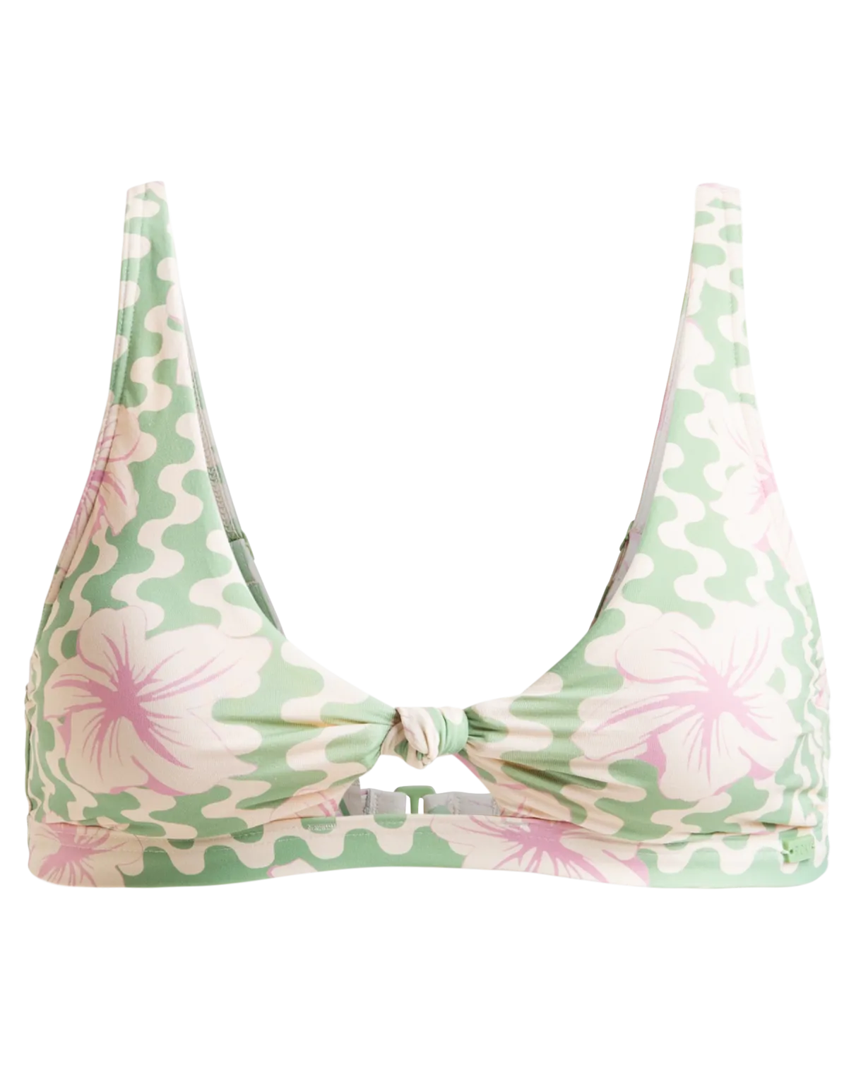 Hibiscus Daze Elongated Tri Bralette Bikini Top in Basil Party Waves