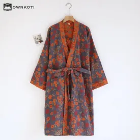 Jacquard Floral Kimono Cotton Gauze Bathrobe