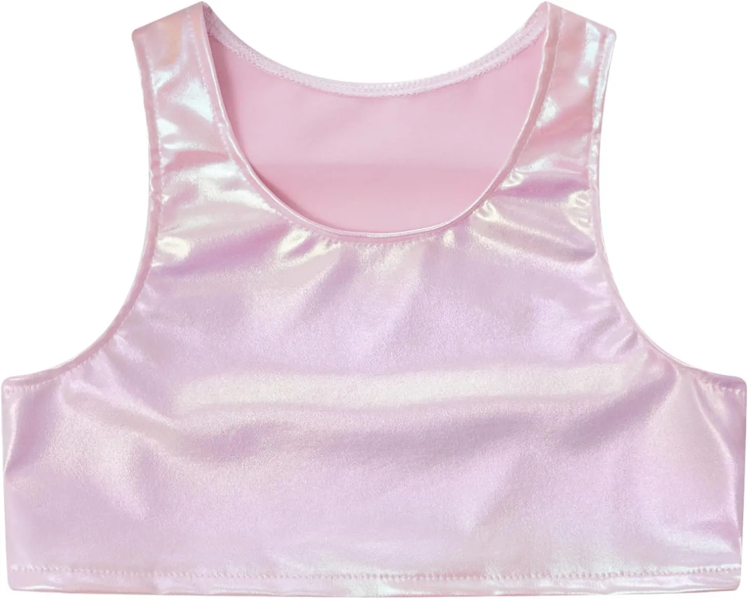 JEATHA Girls Shiny Metallic Crop Tops Sleeveless Dance Shirt Summer Cropped Tank Tops Sports Bra Undershirts