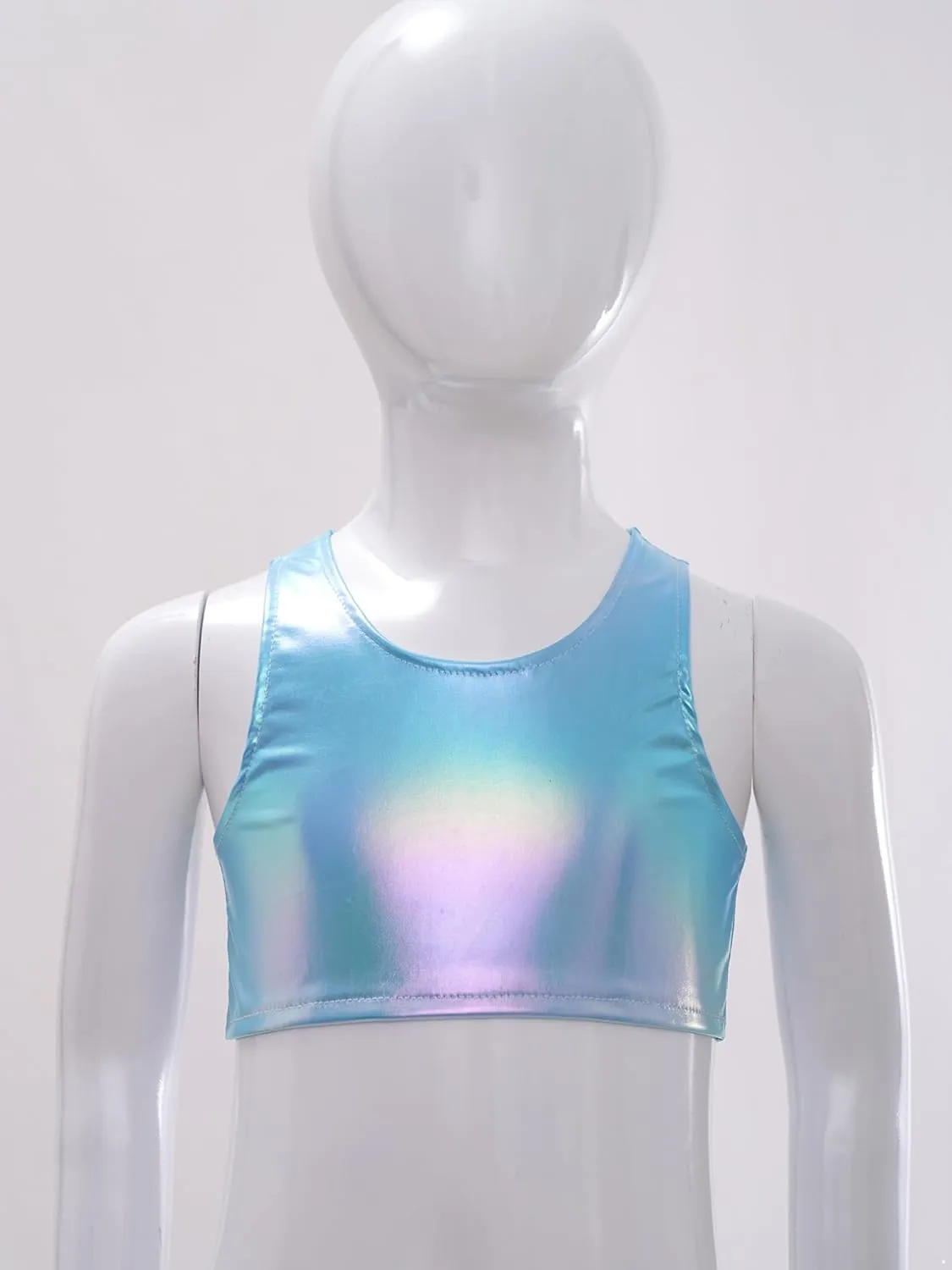 JEATHA Girls Shiny Metallic Crop Tops Sleeveless Dance Shirt Summer Cropped Tank Tops Sports Bra Undershirts