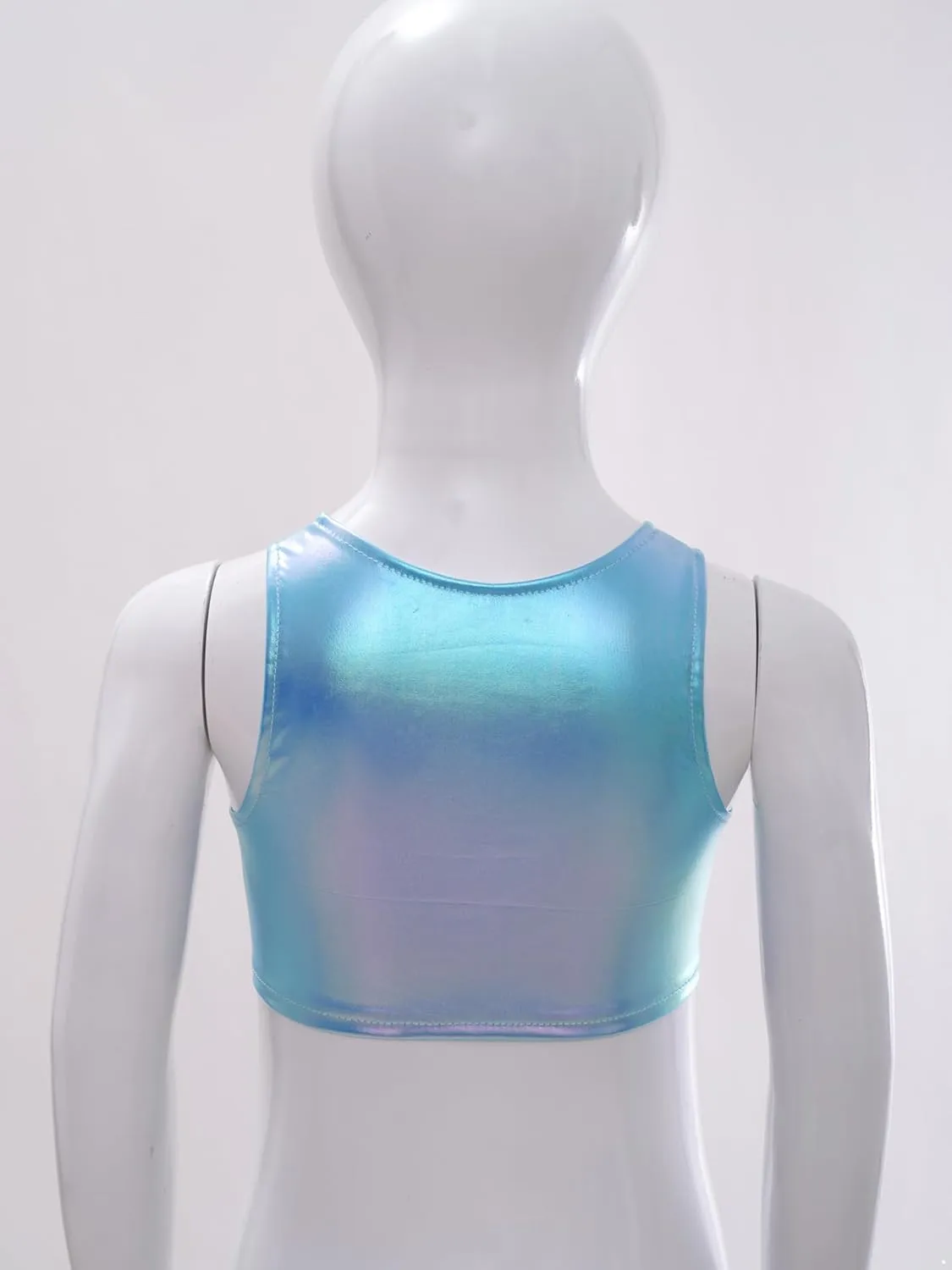 JEATHA Girls Shiny Metallic Crop Tops Sleeveless Dance Shirt Summer Cropped Tank Tops Sports Bra Undershirts