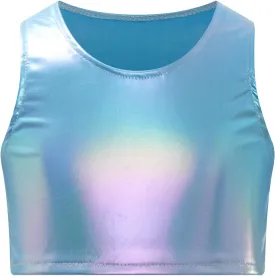 JEATHA Girls Shiny Metallic Crop Tops Sleeveless Dance Shirt Summer Cropped Tank Tops Sports Bra Undershirts