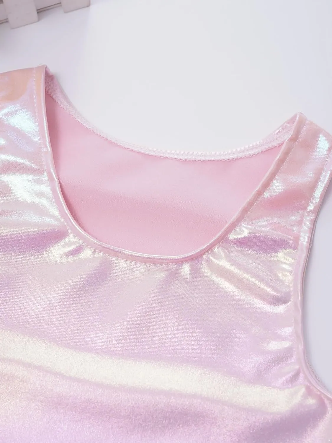 JEATHA Girls Shiny Metallic Crop Tops Sleeveless Dance Shirt Summer Cropped Tank Tops Sports Bra Undershirts