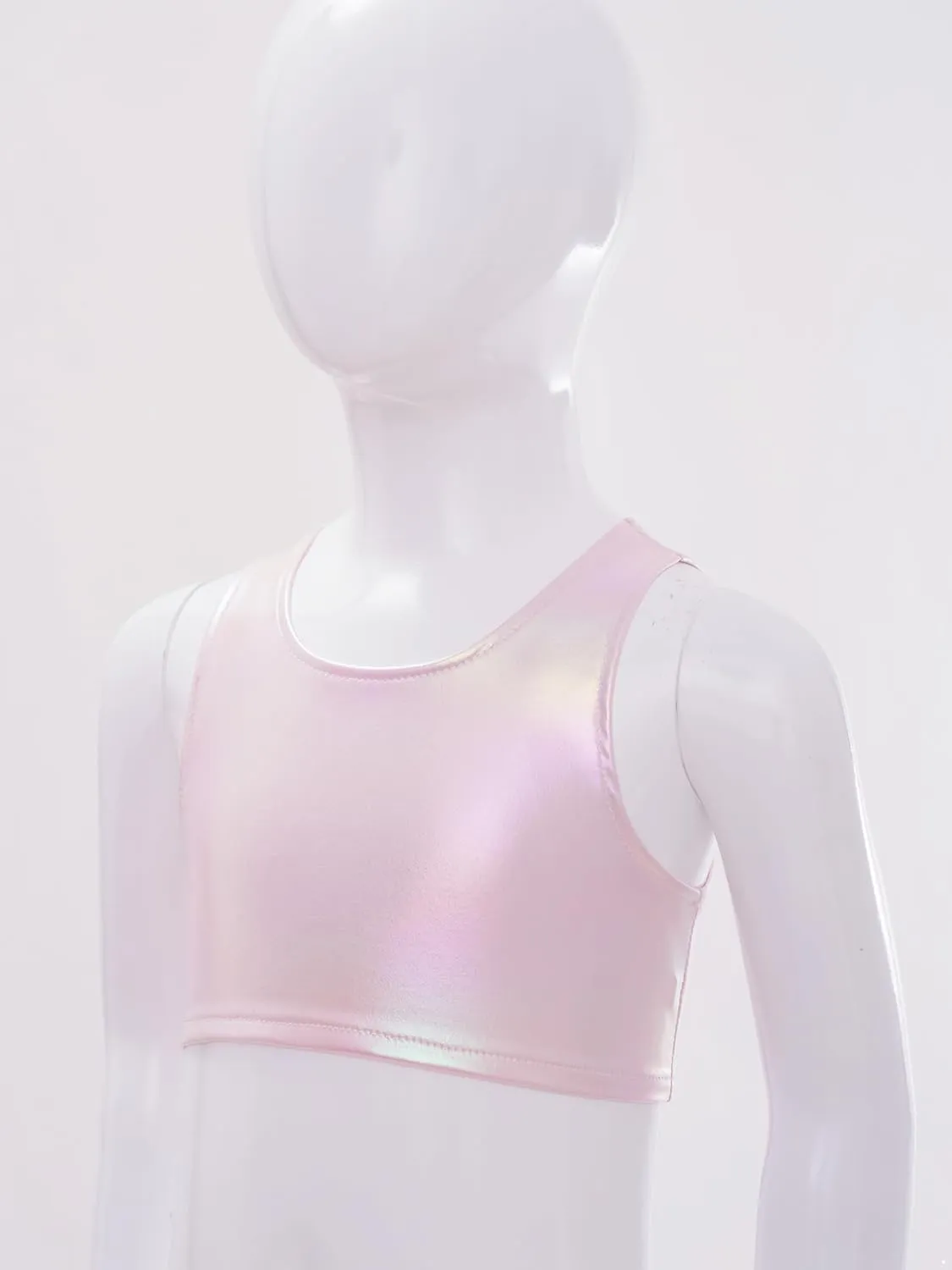 JEATHA Girls Shiny Metallic Crop Tops Sleeveless Dance Shirt Summer Cropped Tank Tops Sports Bra Undershirts