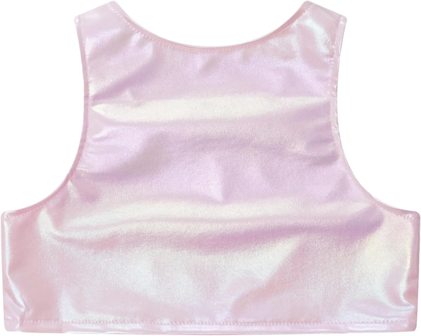 JEATHA Girls Shiny Metallic Crop Tops Sleeveless Dance Shirt Summer Cropped Tank Tops Sports Bra Undershirts