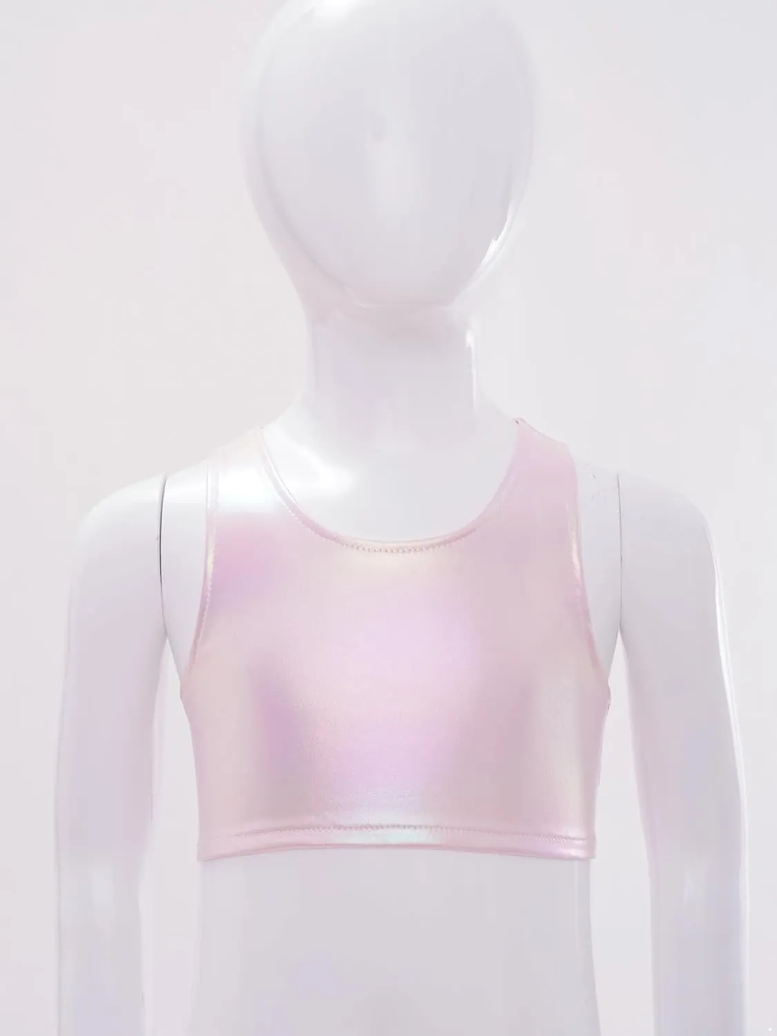 JEATHA Girls Shiny Metallic Crop Tops Sleeveless Dance Shirt Summer Cropped Tank Tops Sports Bra Undershirts