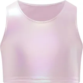 JEATHA Girls Shiny Metallic Crop Tops Sleeveless Dance Shirt Summer Cropped Tank Tops Sports Bra Undershirts