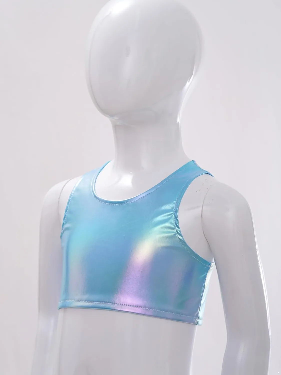 JEATHA Girls Shiny Metallic Crop Tops Sleeveless Dance Shirt Summer Cropped Tank Tops Sports Bra Undershirts