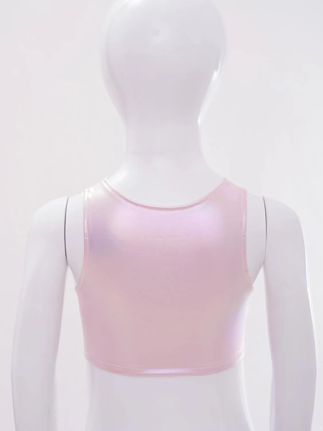 JEATHA Girls Shiny Metallic Crop Tops Sleeveless Dance Shirt Summer Cropped Tank Tops Sports Bra Undershirts