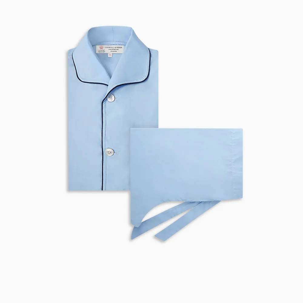 Light Blue Piped Cotton Pyjama Set