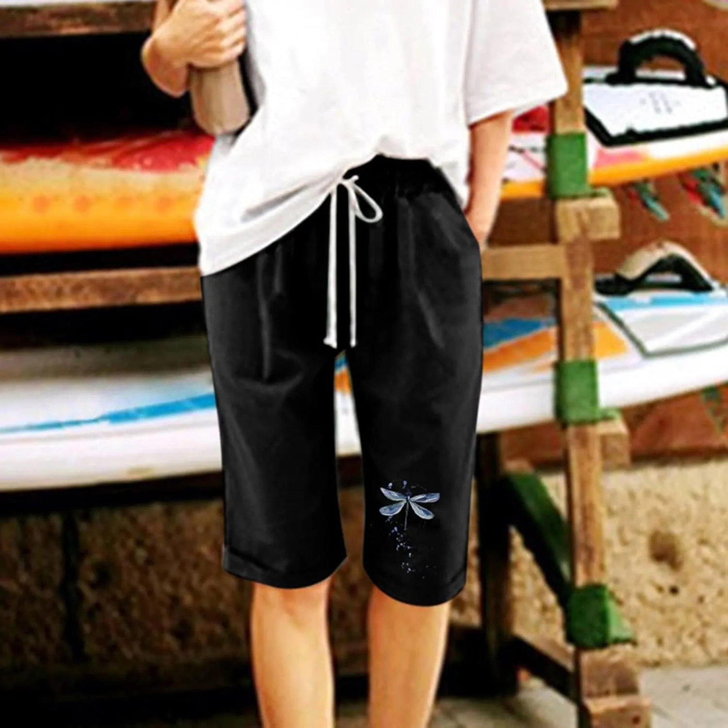 Linen Short for Women Summer 2025 Solid Drawstring High Waist Wide Leg Workout Shorts Tropical Vacation Outfits Women