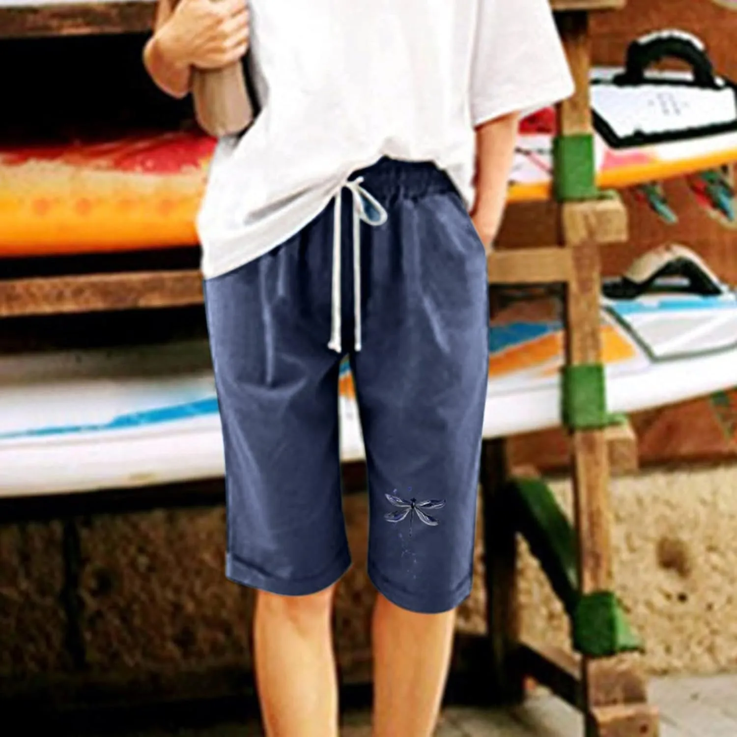 Linen Short for Women Summer 2025 Solid Drawstring High Waist Wide Leg Workout Shorts Tropical Vacation Outfits Women